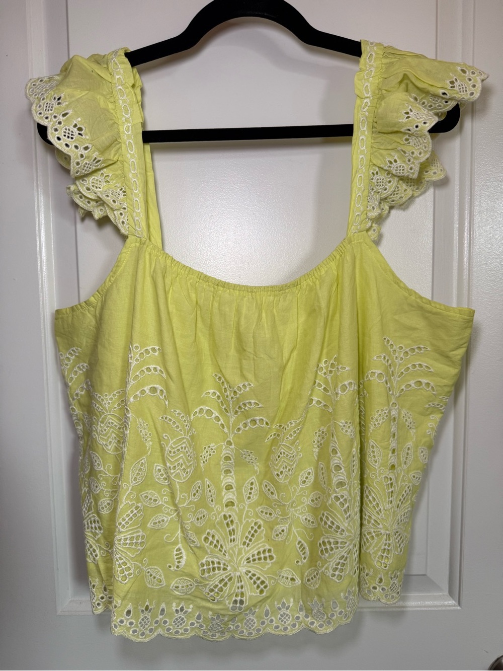 Jennifer Grace Yellow Eyelet Ruffle StrapEmbroidery Tank Coquette Cottagecore